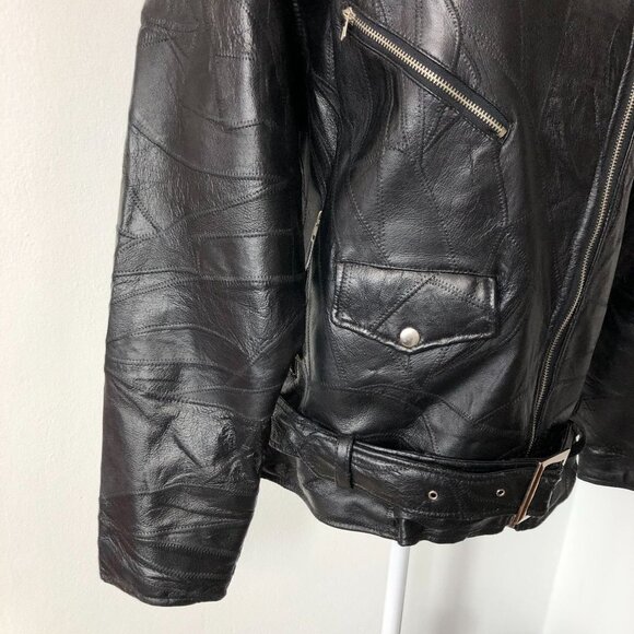 Leather Riding Jacket Mens Large Eagle Patch God Bless America Moto Vintage 80's - Picture 14 of 14